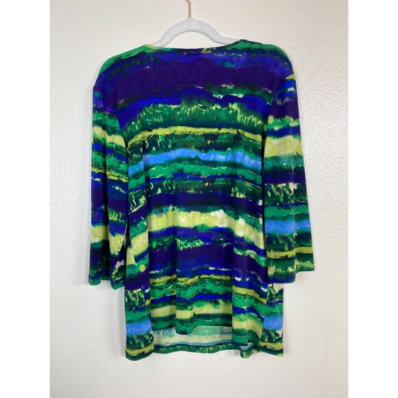 Susan Graver Women Top size Large Liquid knit V-Neck Watercolor 3/4 Sleeve Artsy - Picture 11 of 12